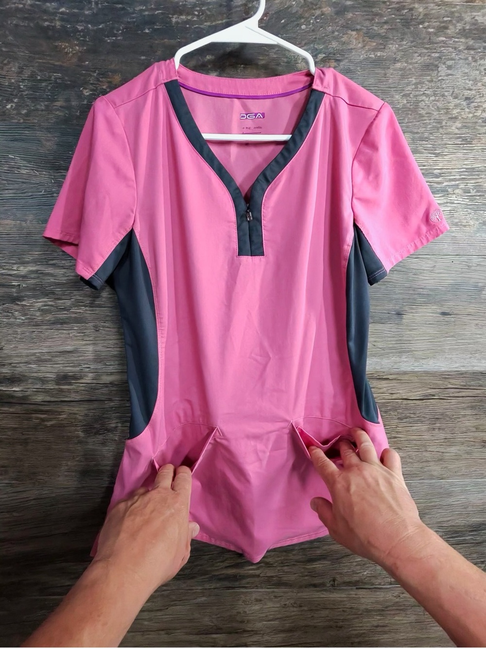 Women's Pink Short-Sleeve Active Scrub Top with Charcoal Accents